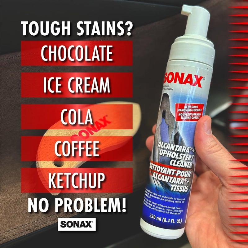 Autogeek SONAX Alcantara & Upholstery Cleaner Bundle | Removes Stains & Restores Color on Delicate Surfaces | Includes 2 x 250ml Bottles, Horse Hair Brush & Microfiber Towel | SON-206141-BUN - Image 3